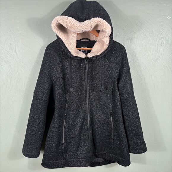 1 Madison Expedition Women's Size Large Black Knit Sherpa Hooded Winter Jacket - Picture 9 of 11